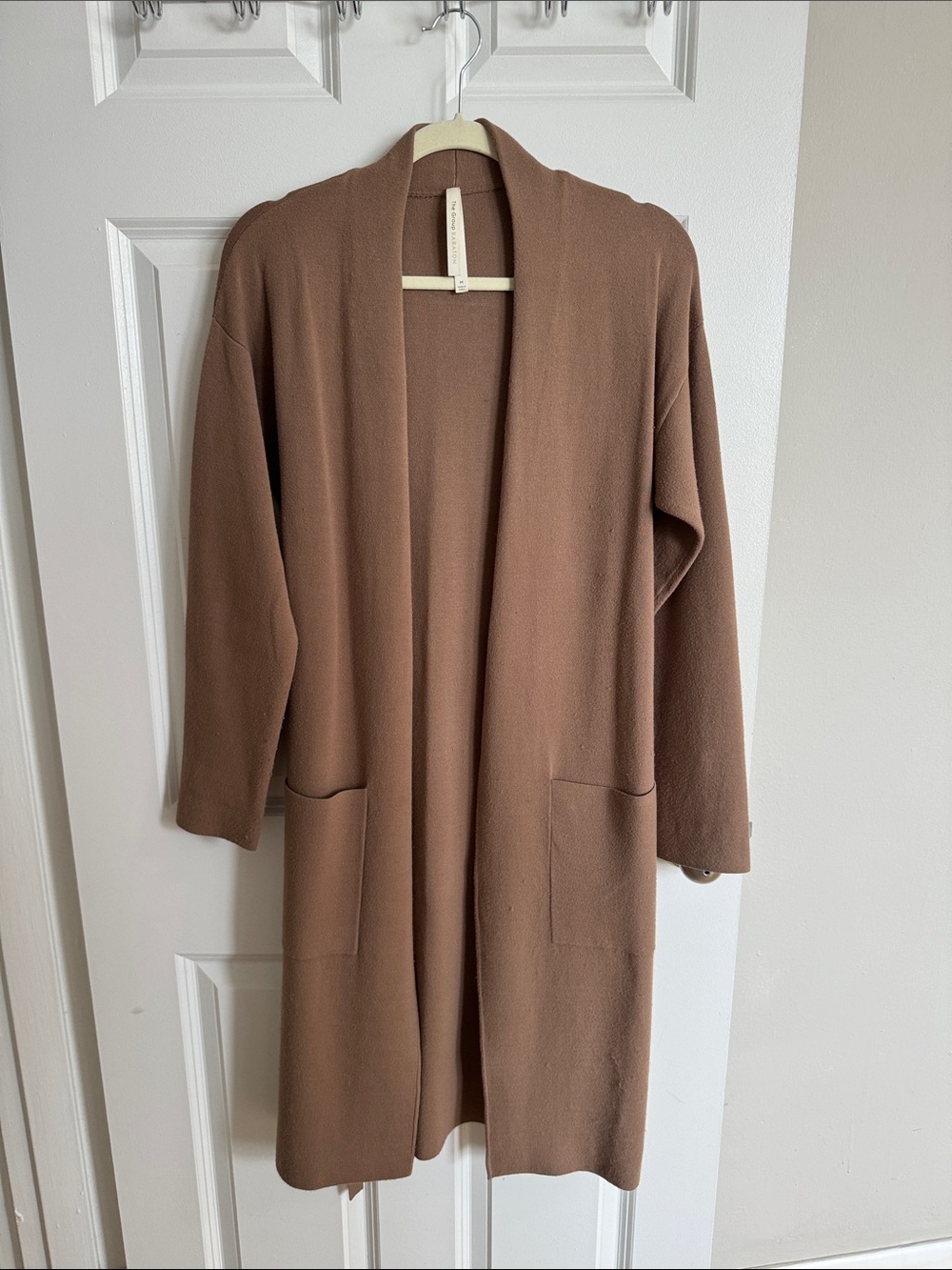 Aritzia Long Open-Front Cardigan Coatigan in Warm Brown
